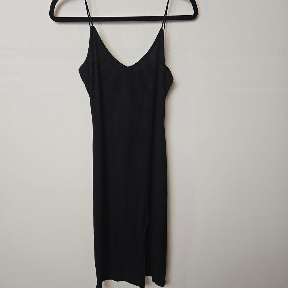 Love J Black Spaghetti Strap Knit Ribbed Midi Dress with Slit Size M